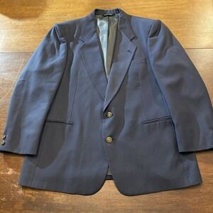 Pierre Cardin Blazer Mens 40L Navy 100%‎ Wool Brass Buttons Classic Sports Coat